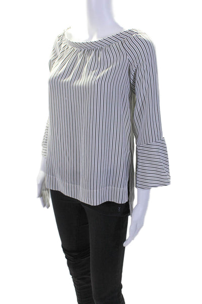 Joie Womens Silk Striped Off The Shoulder Blouse White Black Size Extra Small