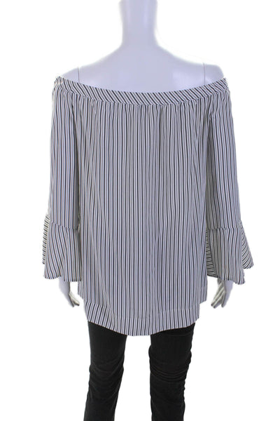 Joie Womens Silk Striped Off The Shoulder Blouse White Black Size Extra Small