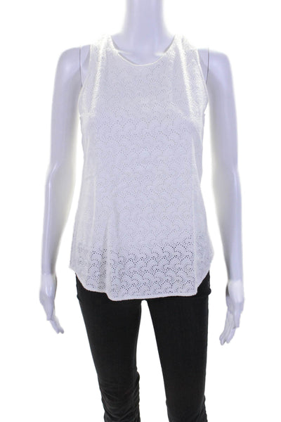 Theory Womens Cotton Sleeveless Embroidered Tank Blouse White Size S