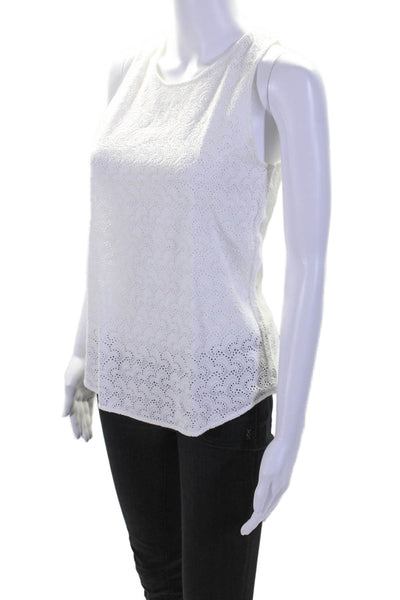 Theory Womens Cotton Sleeveless Embroidered Tank Blouse White Size S