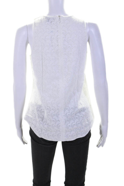 Theory Womens Cotton Sleeveless Embroidered Tank Blouse White Size S