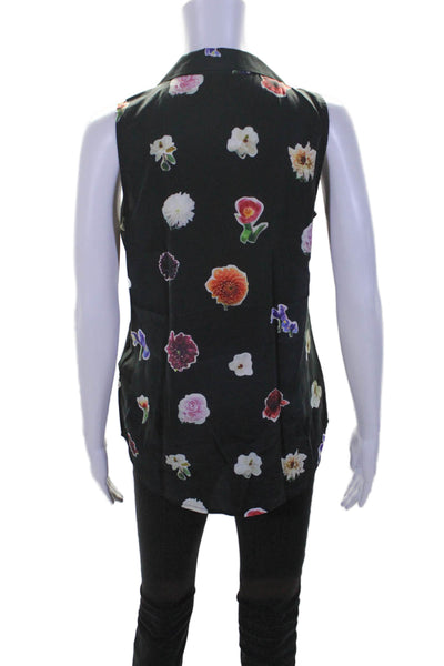 Equipment Femme Womens Silk Sleeveless Floral Button Down Blouse Black Size XS