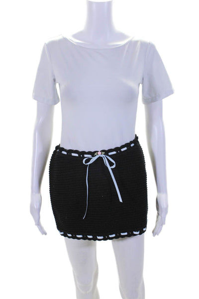 For Love And Lemons Womens Black Cotton Crochet Ribbon Detail Mini Skirt Size S