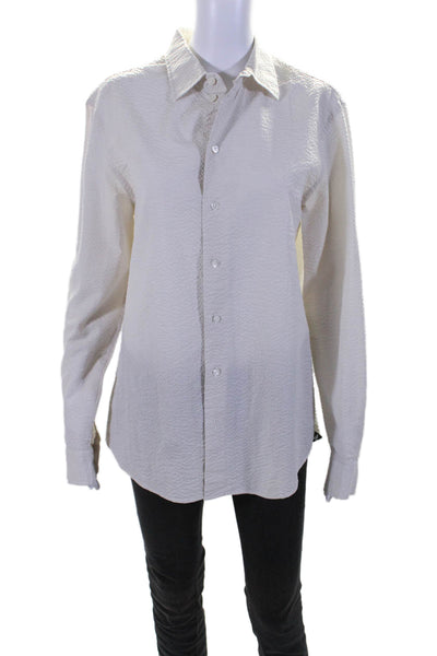 Emporio Armani Womens Gray Textured Long Sleeve Button Down Shirt Size M