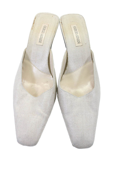 Giorgio Armani Womens Square Toe Slip-On Block Heels Mules Beige Size EUR 38.5