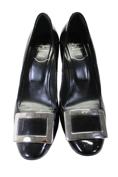 Roger Vivier Womens Patent Leather Buckle Stiletto Heels Pumps Black Size EUR 38