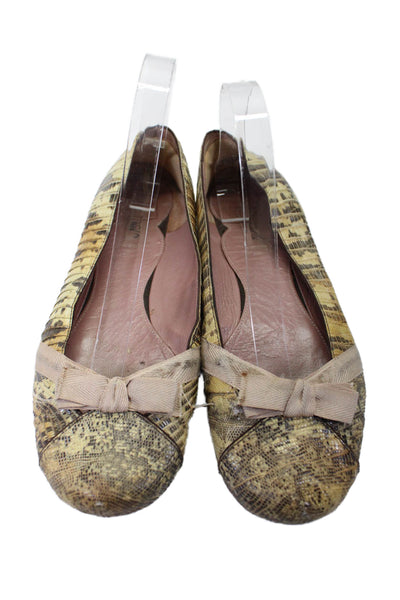 Alaia Womens Leather Animal Print Round Toe Bow Tied Flats Brown Size EUR 38.5