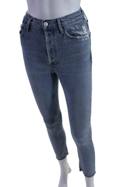 Agolde Women's High Waist Distress Light Wash Skinny Denim Pants Size 23