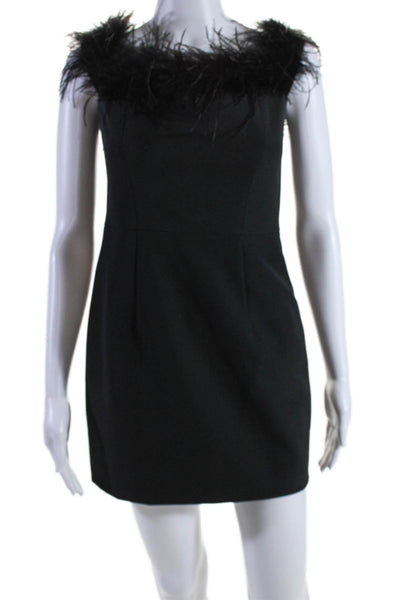 Milly Women's Boat Neck Sleeveless Fitted Feather Mini Dress Black Size 2