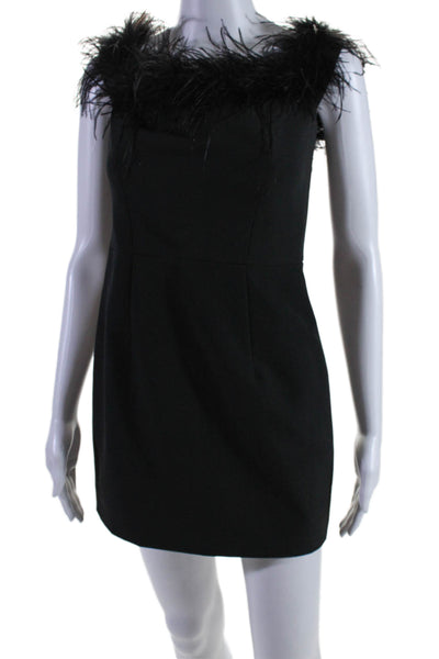 Milly Women's Boat Neck Sleeveless Fitted Feather Mini Dress Black Size 2