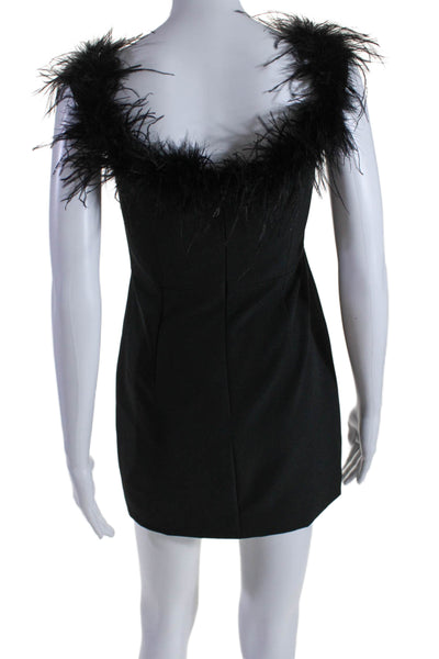 Milly Women's Boat Neck Sleeveless Fitted Feather Mini Dress Black Size 2