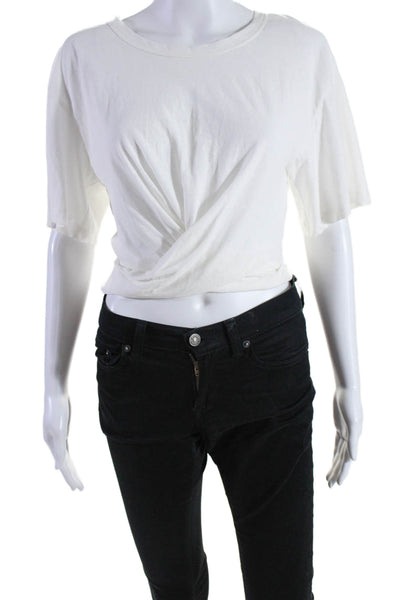 A.L.C. Womens Cotton Round Neck Short Sleeve Cropped T-Shirt Top White Size S