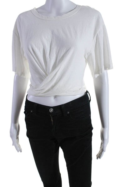 A.L.C. Womens Cotton Round Neck Short Sleeve Cropped T-Shirt Top White Size S