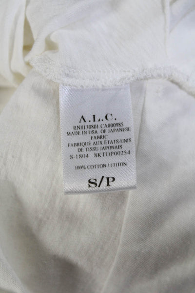 A.L.C. Womens Cotton Round Neck Short Sleeve Cropped T-Shirt Top White Size S