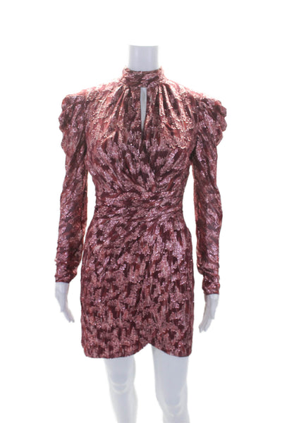 Jonathan Simkhai Women's High Neck Long Sleeves Wrap Mini Dress Burgundy Size 0