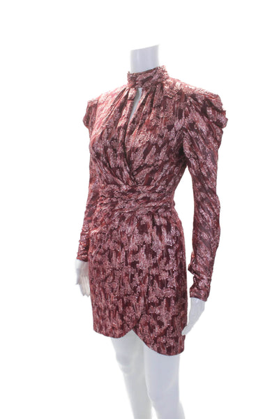 Jonathan Simkhai Women's High Neck Long Sleeves Wrap Mini Dress Burgundy Size 0