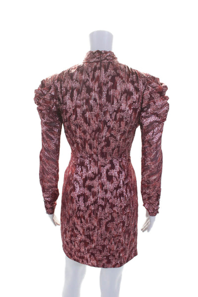 Jonathan Simkhai Women's High Neck Long Sleeves Wrap Mini Dress Burgundy Size 0