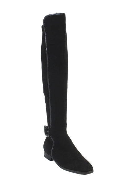 L.K. Bennett Women's Round Toe Suede Flat Knee High Boots Black Size 35