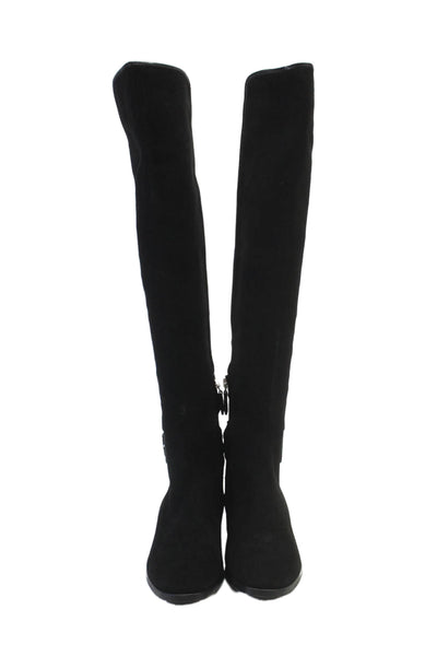 L.K. Bennett Women's Round Toe Suede Flat Knee High Boots Black Size 35