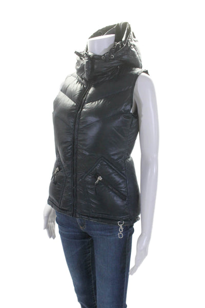 J Crew Womens Full Zip Sleeveless Short Hooded Puffer Vest Midnight Blue Size S