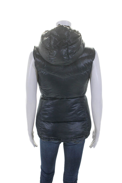 J Crew Womens Full Zip Sleeveless Short Hooded Puffer Vest Midnight Blue Size S