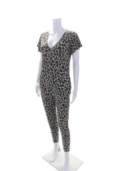 Smash + Tees Womens Cotton Animal Print V-Neck One Piece Sleeper Beige Size 2XS