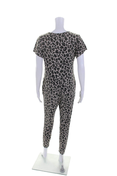 Smash + Tees Womens Cotton Animal Print V-Neck One Piece Sleeper Beige Size 2XS