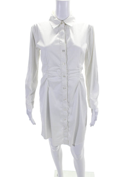 Theory Womens Button Down Ruched Cerisina S Shirt Dress White Cotton Size 6