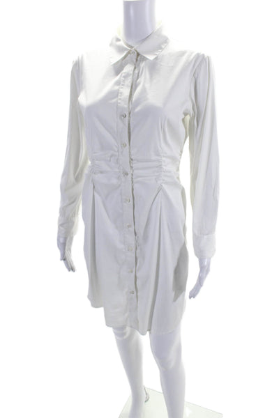 Theory Womens Button Down Ruched Cerisina S Shirt Dress White Cotton Size 6