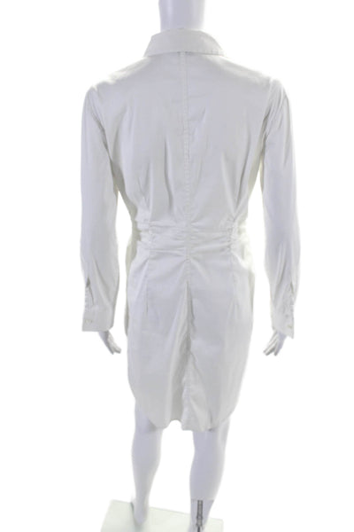 Theory Womens Button Down Ruched Cerisina S Shirt Dress White Cotton Size 6