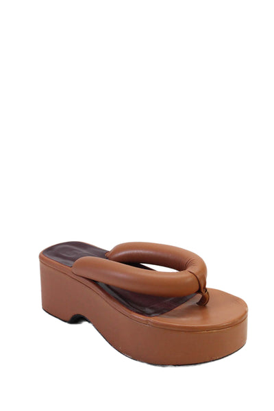 Staud Womens Leather Platform Flip Flop Puff Sandals Brown Size 6