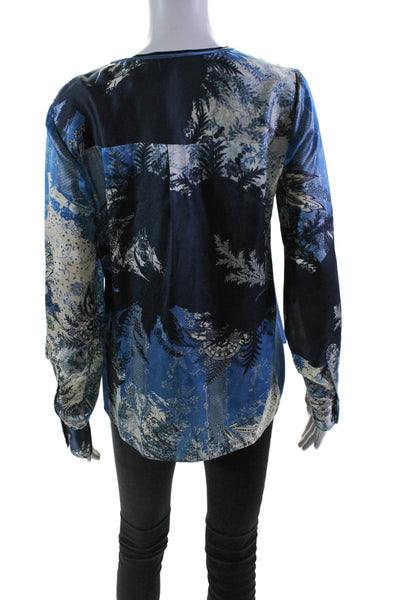 Elie Tahari Women's Round Neck Long Sleeves Silk Blouse Blue Size S