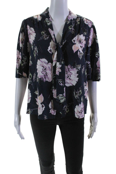 Rebecca Taylor Women's V-Neck Short Sleeves Button Down Floral Blouse Size 4