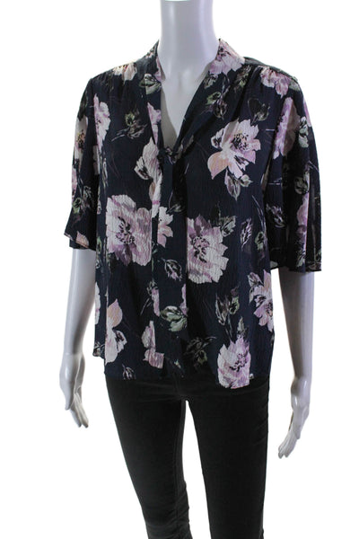 Rebecca Taylor Women's V-Neck Short Sleeves Button Down Floral Blouse Size 4