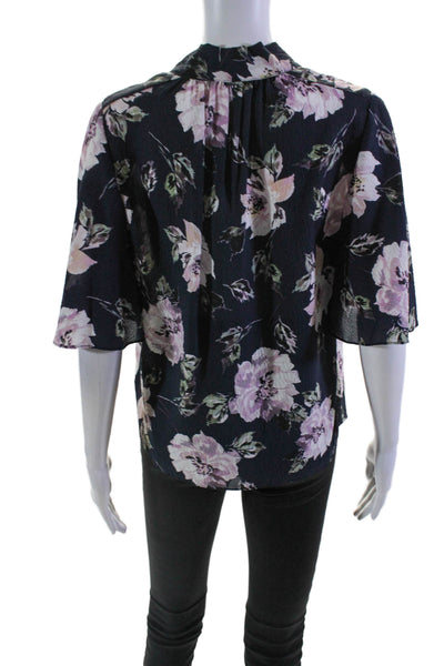 Rebecca Taylor Women's V-Neck Short Sleeves Button Down Floral Blouse Size 4