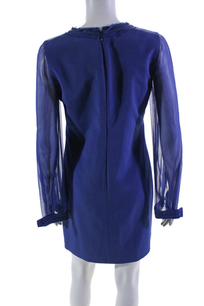 Elie Tahari Women's V-Neck Long Sleeves A-Line Mini Dress Blue Size 4