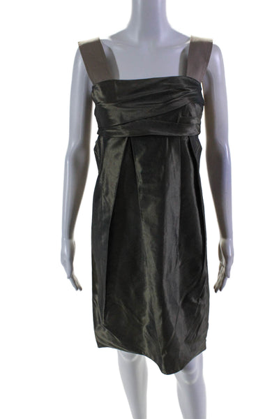 Max Mara Women's Square Neck Sleeveless Pleated Mini Dress Green Size 6