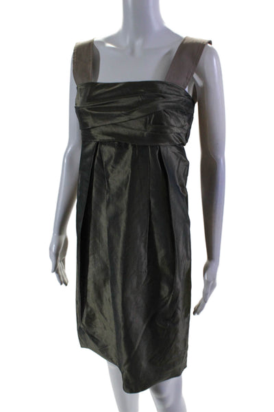 Max Mara Women's Square Neck Sleeveless Pleated Mini Dress Green Size 6