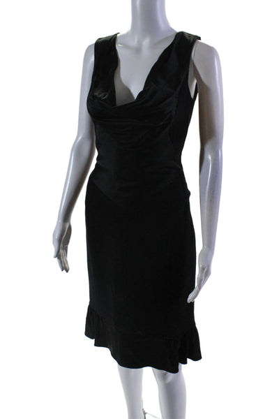 Luca Luca Women's Cowl Neck Sleeveless Fitted Ruffle Mini Dress Black Size 40