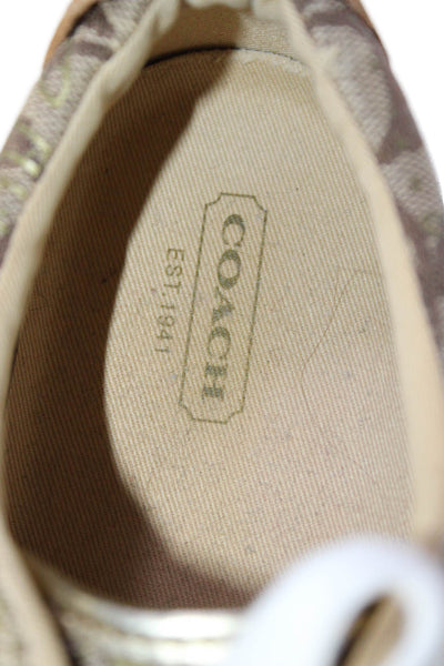 Coach Women's Round Toe Lace Up Monogram Rubber Sole Sneakers Gold Size 6.5