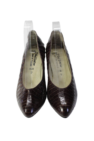 Tony Leather Women's Pointed Toe Textured Leather Pumps Brown Size 7