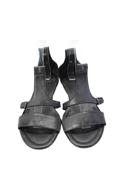 Henry Beguelin  Women's Open Toe Flat Leather Sandals Black Size 8.5