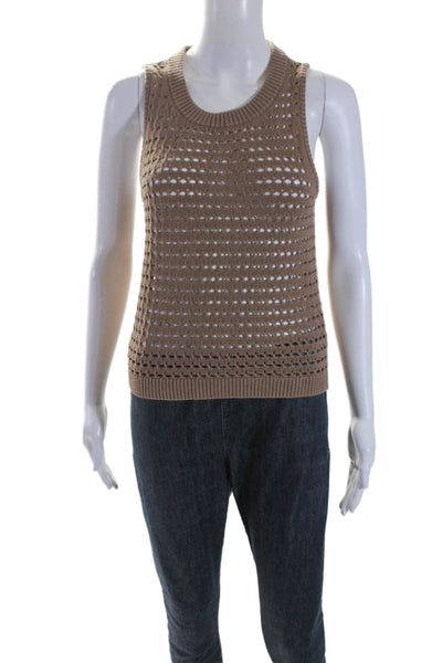 Splendid Womens Cotton Open Knit Sleeveless Tank Blouse Brown Size XS