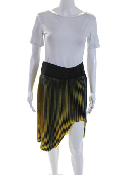 Stella McCartney Womens Two Tone High Low Pleated Skirt Black Yellow Size 40