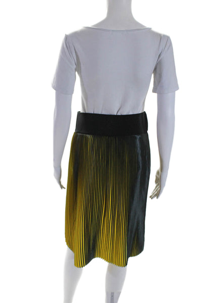 Stella McCartney Womens Two Tone High Low Pleated Skirt Black Yellow Size 40