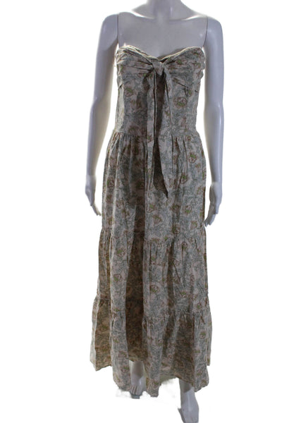 Happy Nature Womens Cotton Floral Sleeveless Tiered Maxi Dress Beige Size L