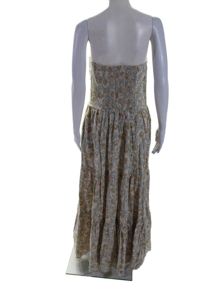 Happy Nature Womens Cotton Floral Sleeveless Tiered Maxi Dress Beige Size L