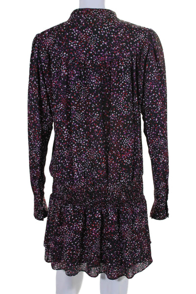 Parker Womens Long Sleeve Tie Neck Silk Confetti Dress Black Multi Size Small