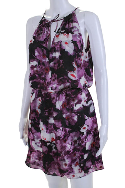 Parker Womens Spaghetti Strap Scoop Neck Abstract Silk Dress Purple Black Small