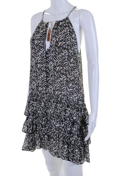 Misa Womens Spaghetti Strap Abstract Tiered Mini Dress Black White Size Small